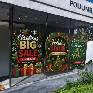 Custom Print Christmas Static Window Decal Transparent PVC No Adhesive Static Film Clear Spray Paint Sticker Xmas Window Ornament