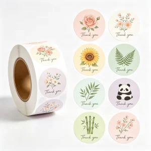 Custom Print Watercolor Floral Round Thank You Sticker Roll Self Adhesive Coated Paper Labels for Gift Packaging Small Business