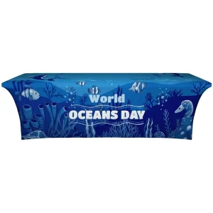 Custom Printed 8ft Open Back Stretch Table Cover 3 Sided Spandex Trade Show Tablecloth Full Color Dye Sublimation for Exhibition