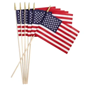 Custom Printed American Flag Mini Country Wooden Pole Handheld Pennant Polyester Fabric Campaign Banner