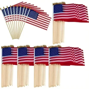 Custom Printed American Flag Mini Country Wooden Pole Handheld Pennant Polyester Fabric Campaign Banner