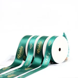 Custom Printed Double Face Eco-Friendly Satin Ribbon 100% Polyester Fabric Foil Technics Gift Wrapping Decoration Hot Stamping