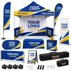 Custom Printed Event Branding Kit Outdoor Tent Flags Banners Display Counter Back Wall Advertising Promotion Supplies