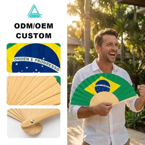 Custom Printed Football Match National Country Flag Wooden Clack Hand Fan Souvenir Held Folding Fans