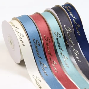 Custom Printed High Tenacity Satin Ribbons 25mm 2.5cm Wide 100% Polyester Single Face Solid Relief Logo for Gift Box Garment Use