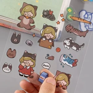 Custom Printed Logo Transparent PVC Sticker Die Cut Kiss Cut Bag Sticker Sheet Label Set for Kids