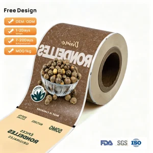 Custom Printed MOQ 1kg Food Grade Packaging Film Roll Fast Sampling Lidding Film for Snacks Nuts Organic Food Spices