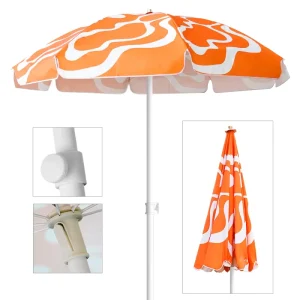 Custom Printed Outdoor Beach Umbrella with UPF50+ UV Protection Portable Patio Parasol for Promotional Advertising