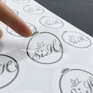 Custom Printed PVC Waterproof Transparent Stickers with Gold Foil Embossing for Supermarket Use