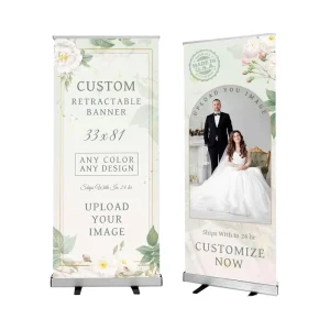 Custom Printed Retractable Aluminum Frame Foldable Banner Stand Tool Free Assembly for Business Wedding Trade Show 33″ X 81″