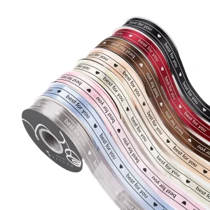Custom Printed Satin Ribbon Wedding Birthday Christmas Decoration Eco Friendly Custom Sizes 5cm 4cm Options