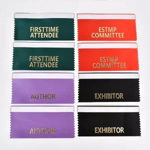 Custom Printed Text Business Trade Show Volunteer Name 100% Polyester High Tenacity 2″ Satin Adhesive Ribbon for Badges