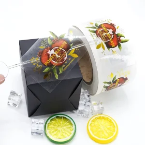 Custom Printing Adhesive Waterproof Gold Foil Hot Stamping PVC Vinyl Transparent Logo Sticker Roll Packaging Labels Customizable