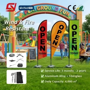 Custom Printing Promotional Teardrop Feather Beach Flag Pole Material Outdoor Flag Sign At The Entrance Of The Playground