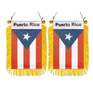 Custom Printing Puerto Rico National Flag Small Mini Hanging Car Mirror Pennant Flag With Suction Cup and Tassels