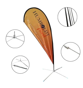 Custom Promotional Advertising Beach Flag Banner Teardrop Feather Display Stand Fiberglass Pole Durable Eco Friendly
