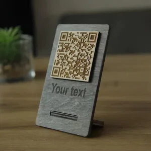 Custom QR Code Table Sign Wood Google Review NFC Display Stand
