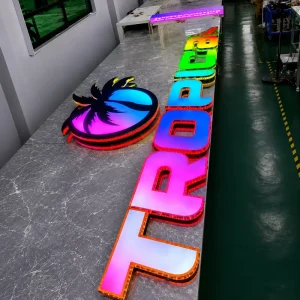 Custom RGB Color Changing LED Channel Letters 3D Illuminated Storefront Logo Sign For Shop Store Business Branding Advertising