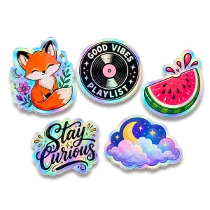 Custom Rainbow Film Vinyl Logo Laser Die Cut Sticker Fancy Design Attractive Printing Adhesive Waterproof Holographic Sticker