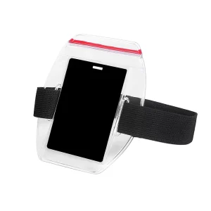 Custom Red Zip & Adjustable Arm Band Water-Resistant ID Badge Holder Accessory