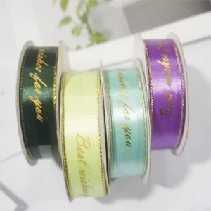 Custom Ribbon Logo 2.5cm Gold Foil Printed Satin Ribbon Logo Grosgrain Silk Ribbon for Gift Wrap