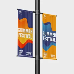 Custom Rip Proof Fabric Double Sided Print Street Light Pole Banner for Seasonal Promotions and Event Displays