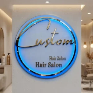 Custom Round Acrylic Backlit Signboard With LED Strips For Beauty Salon Shop Front Business Logo Wall Display