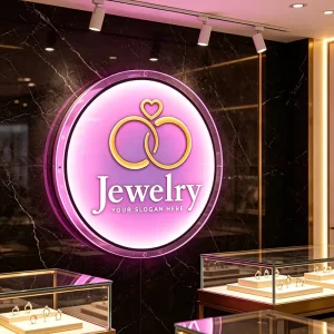 Custom Round Glowing Acrylic Logo Sign for Jewelry Boutiques Premium Illuminated Brand Wall Panel for Makeup and Nail Centers