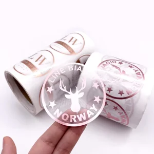 Custom Round Transparent PVC Label Waterproof Roll White Ink Text Clear Label Self Adhesive Clear Gold Foil Sticker