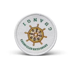 Custom School Woven Badge Ship Wheel Logo Round Chest Armband Label with 7 Day Sample Lead Time Made in Mainland China