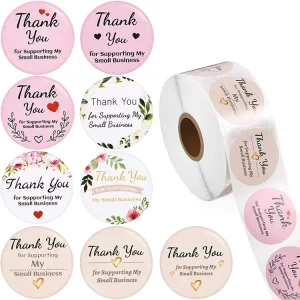 Custom Self Adhesive Gold Foil ‘Thank You for Supporting My Small Business’ Christmas Sticker Pink Packaging Labels for Business