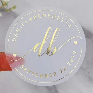 Custom Shape Logo Vinyl PVC Transparent Clear Label Stickers with Gold Foil