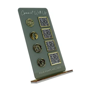 Custom Shapes Acrylic Plate Desktop Display Sign Stand Holder Uv Printed Acrylic Panel Social Media Qr Code Table Stand