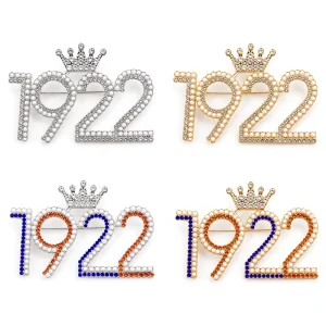 Custom Sigma Gamma Rho Letter 4 Styles Crystal Number Lapel Pin Pearl Rhinestone Crown Brooch Lapel for Greek Sorority
