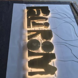 Custom Sign Vintage Distressed Brushed Antique Brass Backlit Letters