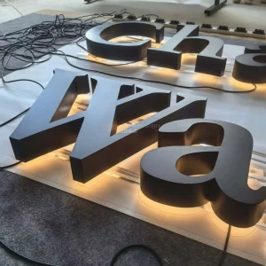 Custom Signboard Factory Direct 75mm Thick Spray Painted Matte Black Stainless Steel Trimmed Halo Lit Letters