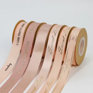 Custom Silk Ribbon With Logo Printed Grosgrain Ribbon for Holidays Gift Promotion Packing