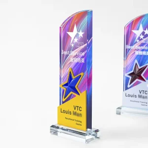Custom Silver Plated Zinc Alloy Honor Plaque Star Crystal Trophy Award Personalized Glass Plaque