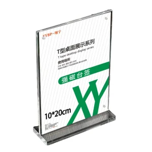 Custom Size A5 A6 Advertising Display Stand Tabletop Menu T Shape Transparent A4 Desktop Strong Magnetic Acrylic Sign Holder