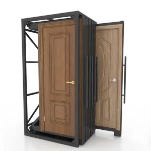 Custom Size Powder Coated Adjustable Height Pull-Out Sliding Metal Wooden Door Sample Display Stand Rack for Showroom Display