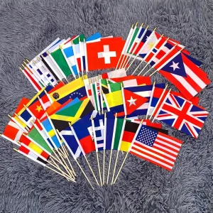 Custom Small Hand Waving Flags Handheld National Mini Flag with Pole for Sports Fans Cheering Parade National Day Party Decor