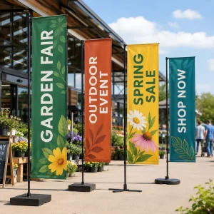 Custom Square Display Flag Portable Full Color Double Sided Advertising Flag with Telescopic Pole
