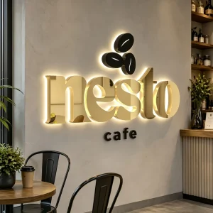 Custom Stainless Steel Business Logo Sign Halo Lit Channel Letters Commercial Signage Cafe Wall Sign OEM Manufacturer