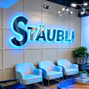 Custom Stainless Steel Business Logo Sign Halo Lit Channel Letters Commercial Signage Office Reception Lobby Wall Sign