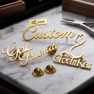 Custom Stainless Steel Hollow Lapel Pin Badge Gold Plated Letter Logo Broches Pins Brooch Pin for Women Men Suit