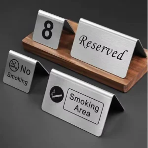 Custom Stainless Steel V shaped Restaurant Reserved Table Stander Sign No Smoking Sign Digital Display Board