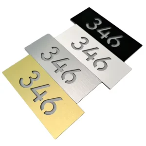 Custom Stainless Steel Waterproof Commercial Doorplate Number Embossed Door Number Plate for Office and Building