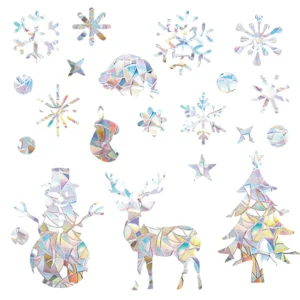 Custom Static Glass Stickers Suncatcher Colourful Anti collision Decorative Laser Christmas Window Cling Stickers