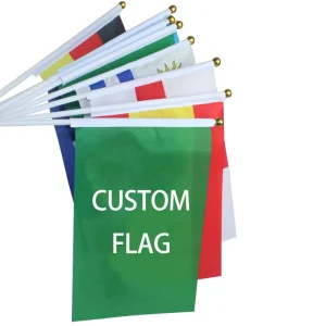 Custom Stick Flag Personalized Small Mini Rectangle Flags Hand Held Waving Flag Pole 100% Polyester Digital Printing