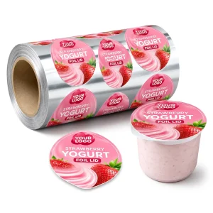 Custom Strawberry Yogurt Aluminum Foil Lid Roll Film Food Grade Easy Peel Heat Seal Lid for Dairy Cup Jar Bottle